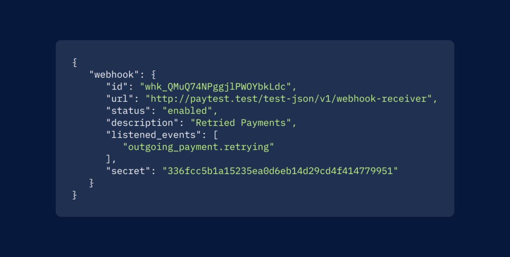 Setting up a webhook to receive events of retried payments