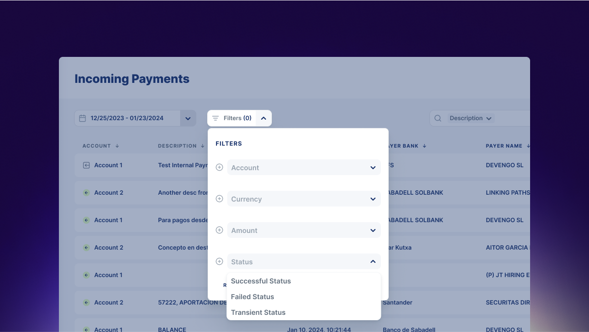 Incoming payment filters